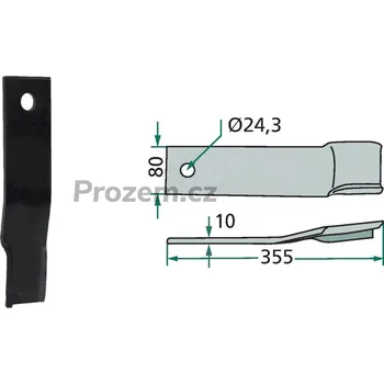 Mulčovací nůž levý pro Humus, 355/10/24,3 mm