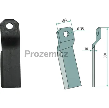 Pracovní nůž Mulčovací nůž pravý, přetočený dlouhý pro Szolnoki, 222RZ3, 360/10/35 mm