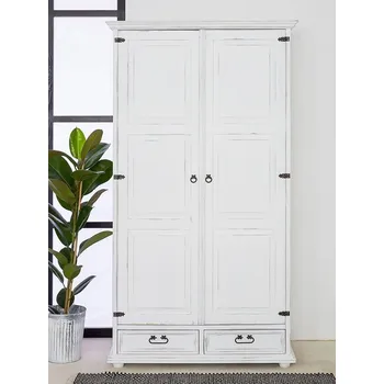 Komoda Rustikální skříň WHITE HOME SZY01/A s tyčí Barevné provedení: Antická bílá K16 - antická bílá K16