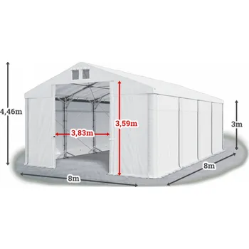 Zahradní stan Skladový stan 8x8x3m střecha PVC 560g/m2 boky PVC 500g/m2 konstrukce POLÁRNÍ PLUS Bílá Bílá Bílá