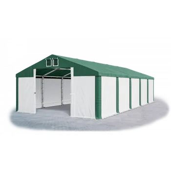 Zahradní stan Skladový stan 5x10x2,5m střecha PVC 560g/m2 boky PVC 500g/m2 konstrukce POLÁRNÍ PLUS Zelená Bílá Zelená