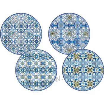 Talíř Easy Life MAIOLICA BLUE porcelánové dezertní talíře s modrožlutými ornamenty 4 ks