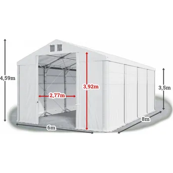 Zahradní stan Skladový stan 6x8x3,5m střecha PVC 560g/m2 boky PVC 500g/m2 konstrukce POLÁRNÍ PLUS Bílá Bílá Bílá