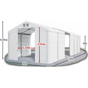Zahradní stan Skladový stan 5x19x4m střecha PVC 580g/m2 boky PVC 500g/m2 konstrukce POLARNÍ Bílá Bílá Bílá