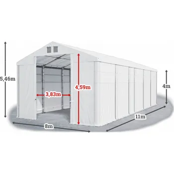 Zahradní stan Skladový stan 8x11x4m střecha PVC 580g/m2 boky PVC 500g/m2 konstrukce ZIMA Bílá Bílá Bílá