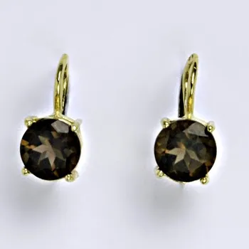 Drahý kámen Zlaté náušnice,přírodní záhněda 8 mm , žluté i bílé zlato 14 ct - NK 1357