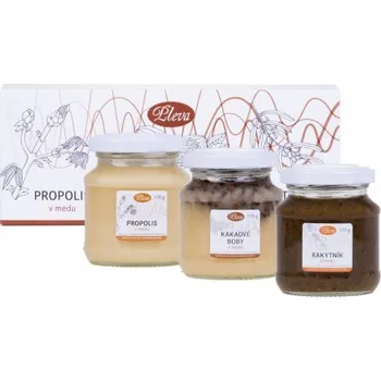 Dárková krabička s medy propolis, kakaové boby a rakytník v medu 3x170 g - Pleva (Doplněk stravy)