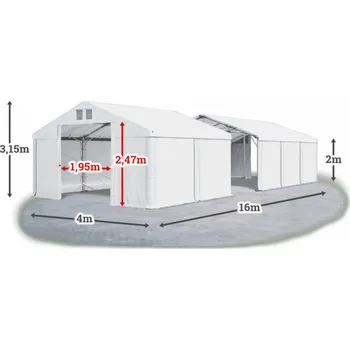 Zahradní stan Skladový stan 4x16x2m střecha PVC 620g/m2 boky PVC 620g/m2 konstrukce POLÁRNÍ Bílá Bílá Bílá