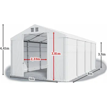 Zahradní stan Skladový stan 5x8x3,5m střecha PVC 620g/m2 boky PVC 620g/m2 konstrukce ZIMA Bílá Bílá Bílá