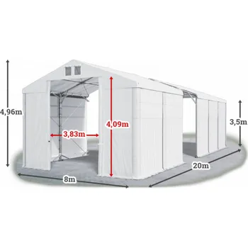 Zahradní stan Skladový stan 8x20x3,5m střecha PVC 560g/m2 boky PVC 500g/m2 konstrukce POLÁRNÍ PLUS Bílá Bílá Bílá