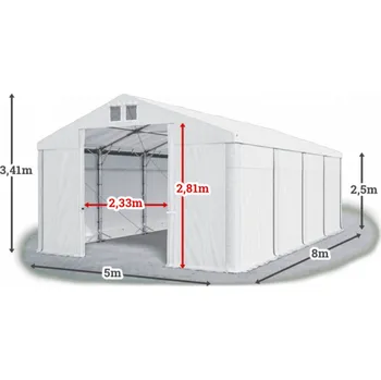 Zahradní stan Skladový stan 5x8x2,5m střecha PVC 560g/m2 boky PVC 500g/m2 konstrukce POLÁRNÍ Bílá Bílá Bílá