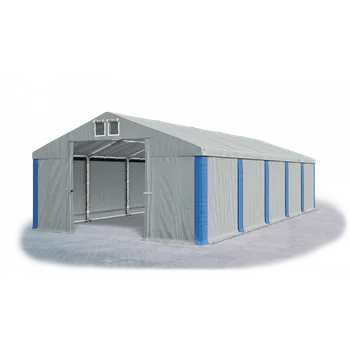 Zahradní stan Skladový stan 8x16x2m střecha PVC 560g/m2 boky PVC 500g/m2 konstrukce ZIMA Modrá Šedá Šedá