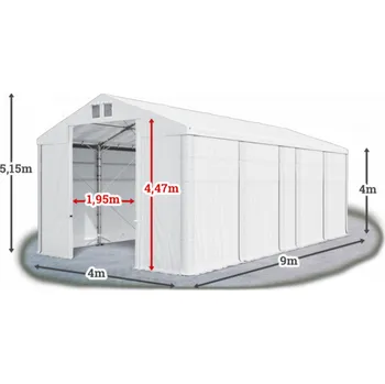 Zahradní stan Skladový stan 4x9x4m střecha PVC 580g/m2 boky PVC 500g/m2 konstrukce POLÁRNÍ Bílá Bílá Bílá