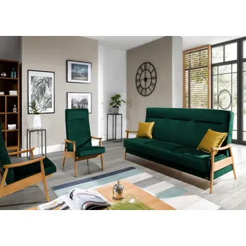 Obývací stěna Sedací souprava Botti s čalouněnými zády z jasanového dřeva, 3R+1+1