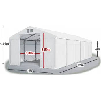 Zahradní stan Skladový stan 8x12x3m střecha PVC 560g/m2 boky PVC 500g/m2 konstrukce POLÁRNÍ PLUS Bílá Bílá Bílá