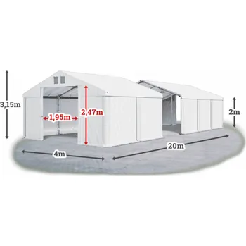 Zahradní stan Skladový stan 4x20x2m střecha PVC 560g/m2 boky PVC 500g/m2 konstrukce ZIMA Bílá Bílá Bílá
