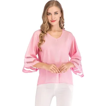 Dámský vršek 3/4 Bell Mesh Panel V Neck Top S
