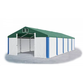 Zahradní stan Skladový stan 4x12x2m střecha PVC 560g/m2 boky PVC 500g/m2 konstrukce ZIMA PLUS Zelená Bílá Modrá