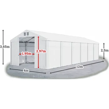 Zahradní stavba Skladový stan 4x12x2,5m střecha PVC 560g/m2 boky PVC 500g/m2 konstrukce POLÁRNÍ PLUS Bílá Bílá Bílá