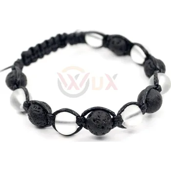 Náramek WUX Shamballa Tioata matný křišťál a černá láva VELIKOST NÁRAMKU: Pánská....18cm, BARVA PROVÁZKU: Tmavě hnědá, PRŮMĚR PROVÁZKU: Ø 2mm
