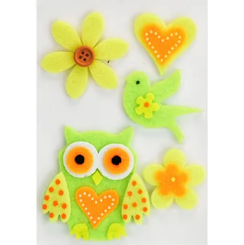 Velikonoční dekorace Jarní motivy z flísu, sovička, 5 ks