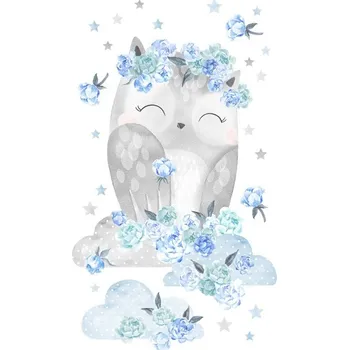 Samolepící dekorace Pastelowe Love Nálepka na zeď - zvířátka - spící sova barva: Modrá