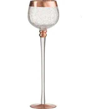 Svícen Skleněný svícen na noze s popraskáním Copper - Ø 9*30cm