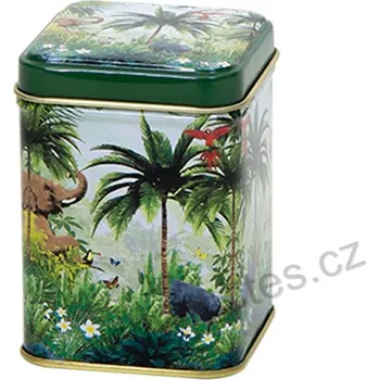 Dóza na potraviny RAINFOREST zelená plechová dóza na čaj 7421 deštný prales se zvířaty: slonem, papouškem a gorilou