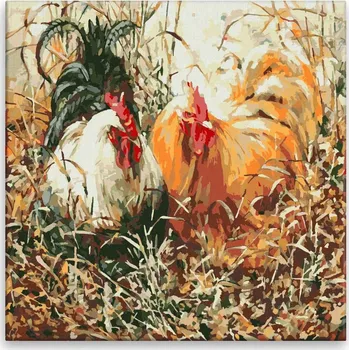Malování podle čísel - Slepice a kohout - 40x40 cm, bez dřevěného rámu - CZ výroba