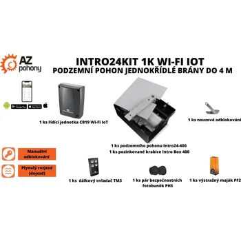 Pohon brány Intro24Kit 1K Wi-Fi IoT HighSpeed - podzemní pohon jednokřídlé brány do 4 m