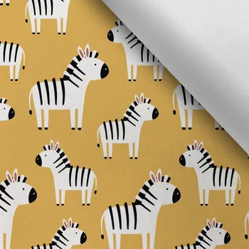 Látka s potiskem kočárkovina TD/NS zebry hořčicové