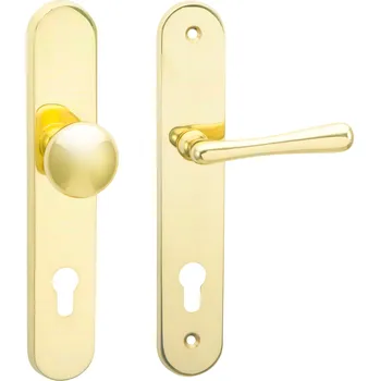 Dveřní kování COBRA ELEGANT OCHRANNÉ KOVÁNÍ Provedení: PZ RE (klika pravá/koule), Povrch: OLV - mosaz leštěná lesklá, Rozteč: 90 mm