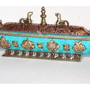 Vonná tyčinka Stojánek Tibet/kov truhlička vykládaná tyrkysem