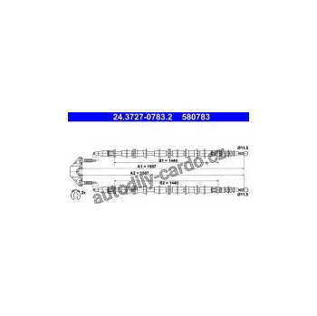 Brzdová hadice Lanko ruční brzdy ATE 24.3727-0783 (AT 580783) - OPEL