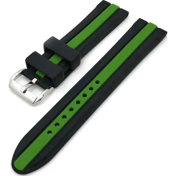Řemínek na hodinky Deveroux DEV0174 Silikonový řemínek JD048, černý/zelený, 20 mm Barva - černá/zelená