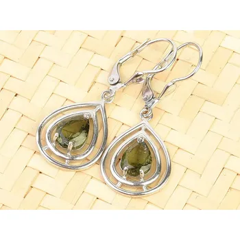 Náušnice Vltavín náušnice kapka 8 x 6mm Ag 925/1000 standard brus