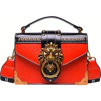 Kabelka Dámská módní crossbody kabelka s kovovou lví hlavou Barva: Červená