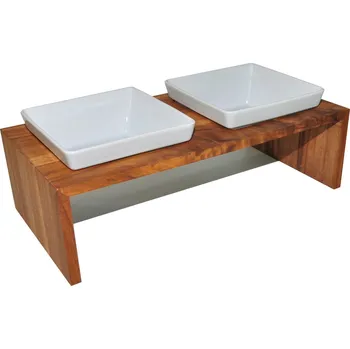 miska pro kočku Souprava pro krmení s dvojmiskami Replus Meshidai teak S