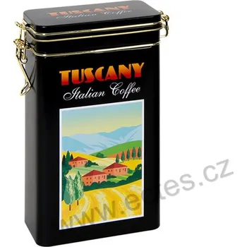 Dóza na potraviny TUSCANY černá hermetická plechová dóza s klipem na kávu 291 domky u pole