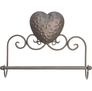 Držák na ručník Hnědý antik držák na ručník se srdcem Hart Flowy - 25*8*20 cm