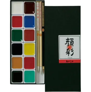 Speciální výtvarná barva Sada japonských akvarelových barev Gansai 12 ks + štětce 3 ks