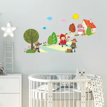 Samolepící dekorace Samolepka na zeď "Červená Karkulka" 128x70cm