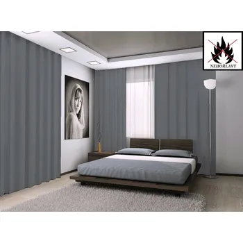 Dekorační látka Blackout nehořlavý - tm. šedá - 280 cm obšití okrajů 280