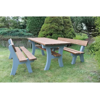 Zahradní lavice Výhodný set betonového stolu a 2 laviček Pekárek Barva prken: Jedle, Ošetření betonových nohou: Pohledový beton, Délka prken: Prodloužené 180 cm