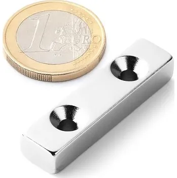 Dekorativní magnet Neodymový magnet kvádr 40 × 10 × 7 mm, 2 otvory M3,5, síla 9,2 kg
