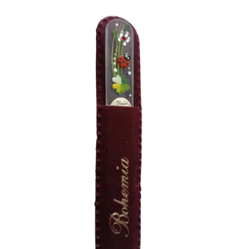 Skleněný pilníček na nehty, čirý podklad s křišťály Swarovski Elements®, Beruška- 110 mm