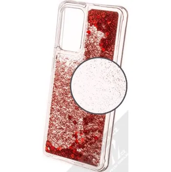 Pouzdro na mobilní telefon 1Mcz Liquid Heart Sparkle ochranný kryt s přesýpacím efektem třpytek pro Samsung Galaxy A52, Galaxy A52 5G, Galaxy A52s 5G červená (red)