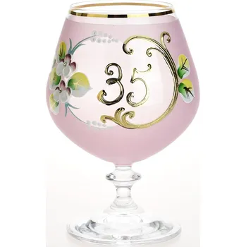 Sklenice Výroční číše NB Česko Ručně dekorovaná výroční novoborská číše 35 let, růžová - 400 ml