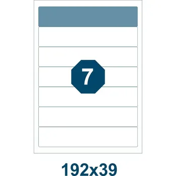 Samolepící etiketa Samolepicí etikety, délka 192 mm, šířka 39 mm, 7 ks na archu A4, 100 listů/bal.