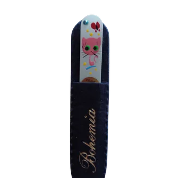 Skleněný pilníček na nehty s křišťály Swarovski Elements®, světlý podklad, Kočka - 90 mm